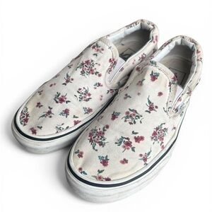 Vans Slip-On Floral roses Canvas Sneakers in White with Pink and Green Flowers